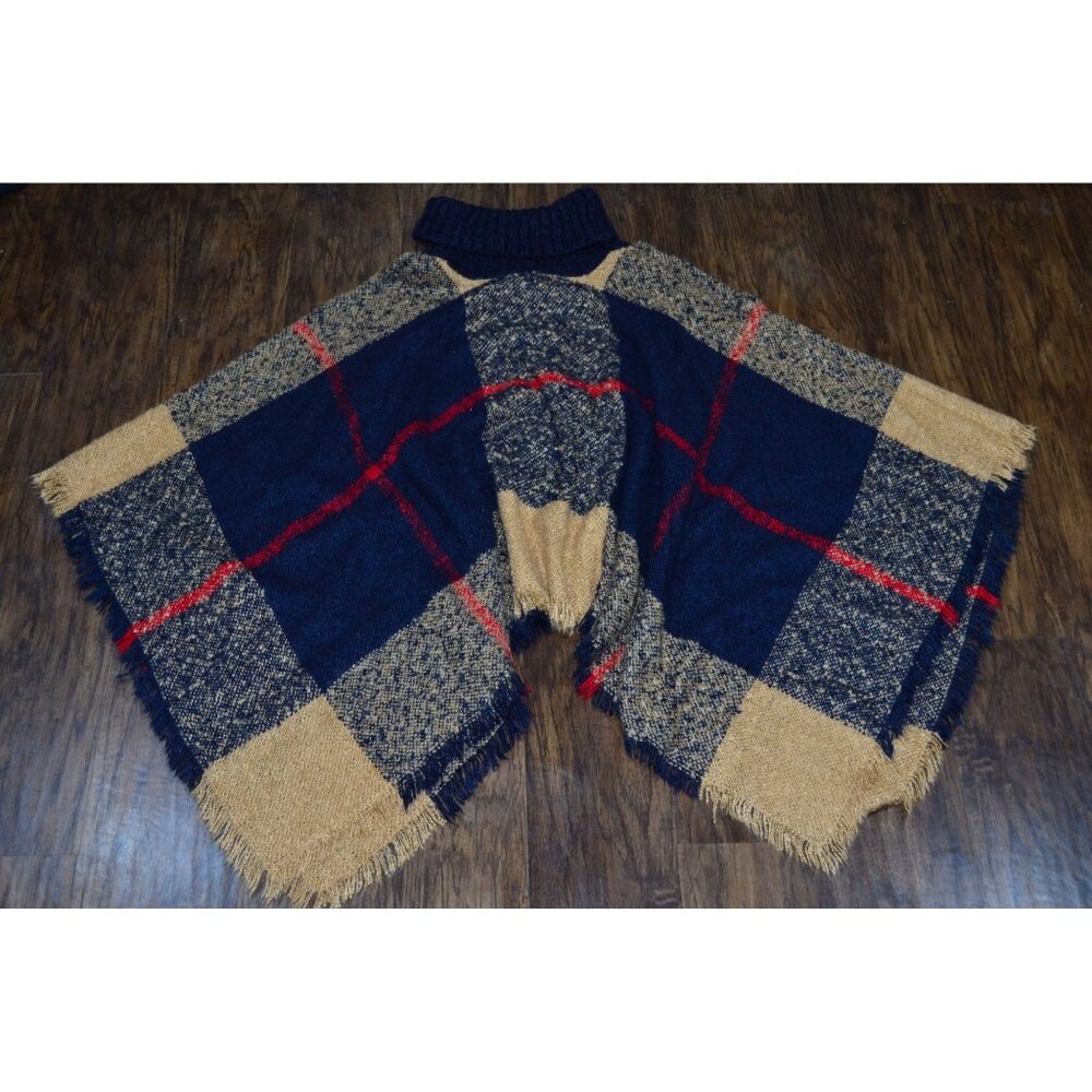 Women’s One Size Sweater Poncho Plaid Preppy Boho Chic Classic Cottagecore Soft